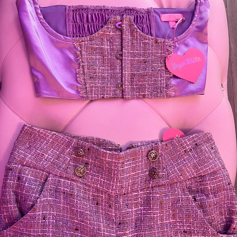 Sugar Thrillz Purple Tweed Corset Top and Skirt Set - Picture 1 of 7
